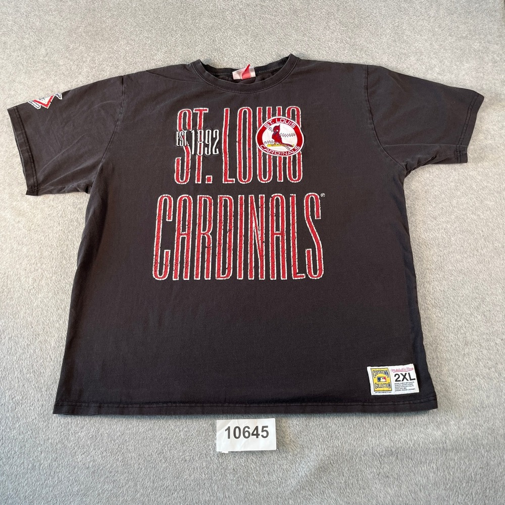 Mitchell & Ness T-Shirt Mens 2XL Black Good St. Louis Cardinals Cooperstown Tee
